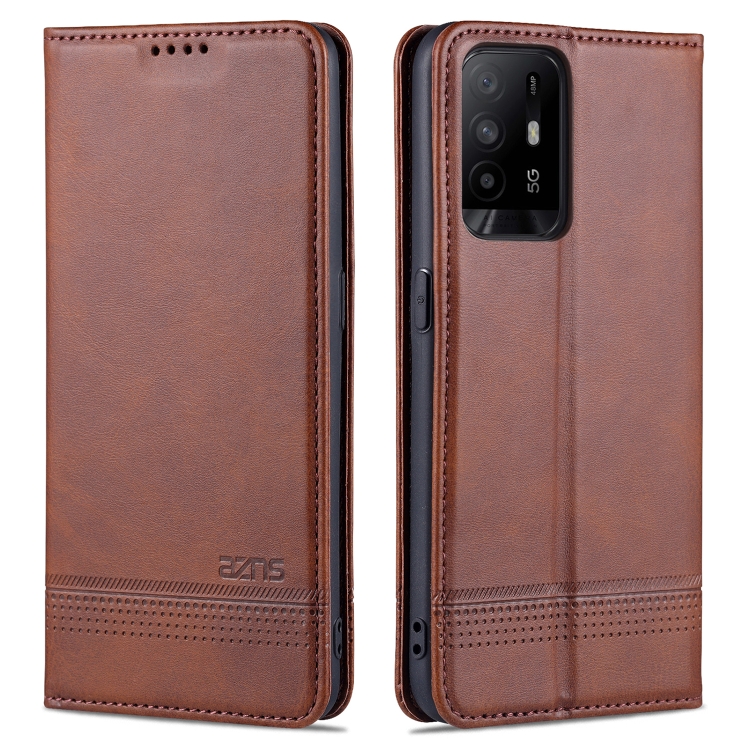 

For OPPO A95 5G AZNS Magnetic Calf Texture Horizontal Flip Leather Case with Card Slots & Holder & Wallet(Dark Brown)