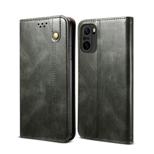 

For Xiaomi Redmi K40 / K40 Pro Simple Wax Crazy Horse Texture Horizontal Flip Leather Case with Card Slots & Wallet(Dark Green)