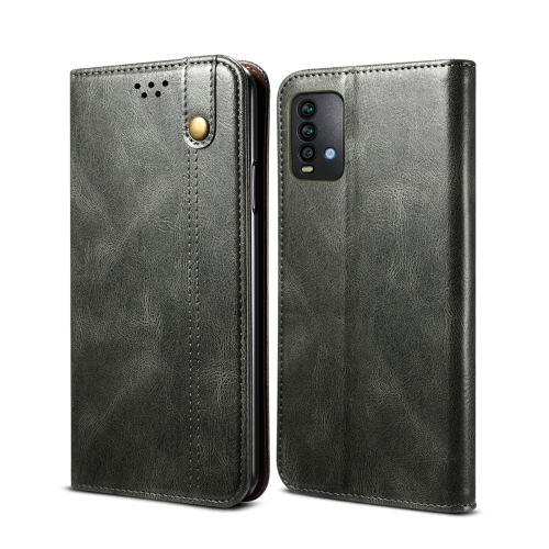 

For Xiaomi Redmi Note9 4G (CN Version) Simple Wax Crazy Horse Texture Horizontal Flip Leather Case with Card Slots & Wallet(Dark Green)