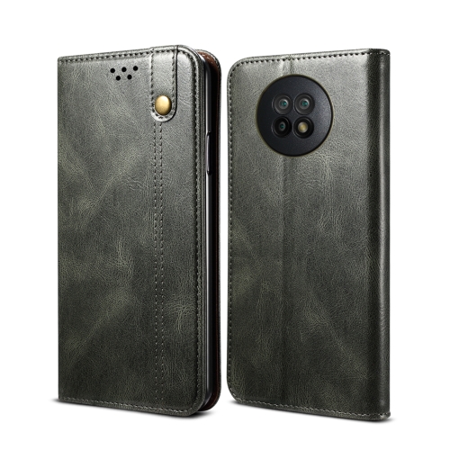 

For Xiaomi Redmi Note 9 5G (CN Version) Simple Wax Crazy Horse Texture Horizontal Flip Leather Case with Card Slots & Wallet(Dark Green)
