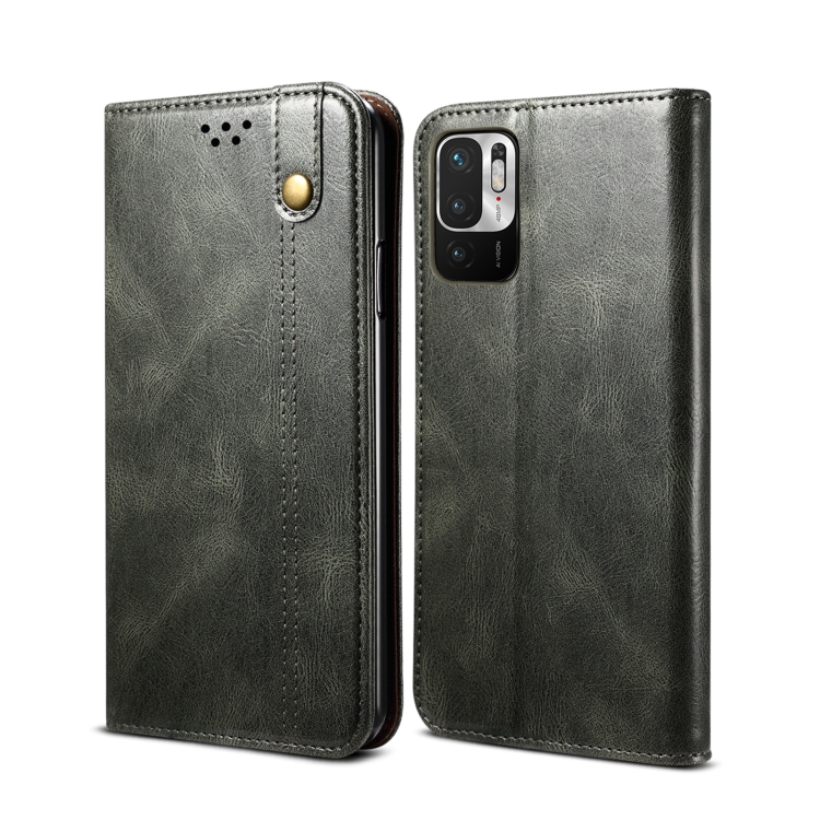 

For Xiaomi Redmi Note10 5G Simple Wax Crazy Horse Texture Horizontal Flip Leather Case with Card Slots & Wallet(Dark Green)