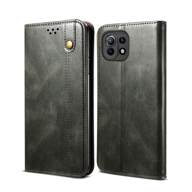 

For Xiaomi Mi 11 Lite Simple Wax Crazy Horse Texture Horizontal Flip Leather Case with Card Slots & Wallet(Dark Green)