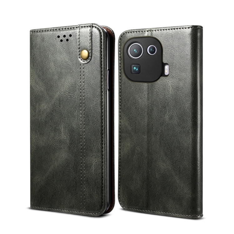 

For Xiaomi Mi 11 Pro Simple Wax Crazy Horse Texture Horizontal Flip Leather Case with Card Slots & Wallet(Dark Green)