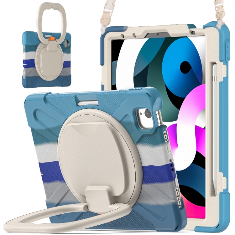 

Silicone + PC Protective Case with Holder & Shoulder Strap For iPad Air (2020) 10.9(Colorful Blue)
