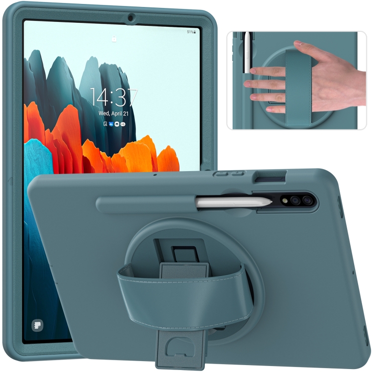 

360 Degree Rotation PC + TPU Protective Case with Holder & Hand-strap & Pen Slot For Samsung Galaxy Tab S7 11 inch T870/T875(Light Blue)