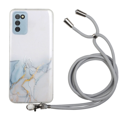 

For Samsung Galaxy A02s Hollow Marble Pattern TPU Shockproof Protective Case with Neck Strap Rope(Grey)