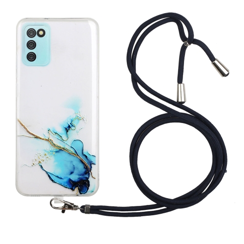 

For Samsung Galaxy A02s Hollow Marble Pattern TPU Shockproof Protective Case with Neck Strap Rope(Blue)