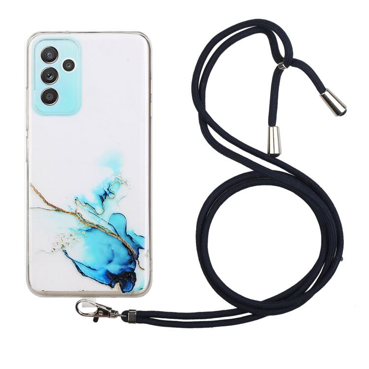

For Samsung Galaxy A82 5G Hollow Marble Pattern TPU Shockproof Protective Case with Neck Strap Rope(Blue)
