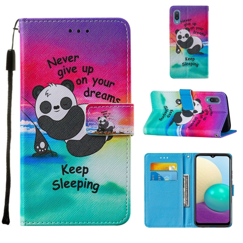 

For Samsung Galaxy A02 / M02 Cross Texture Painting Pattern Horizontal Flip Leather Case with Holder & Card Slots & Wallet & Lanyard(Sleeping Panda)