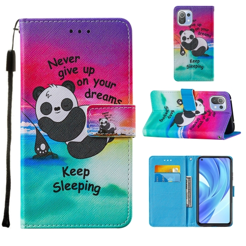 

For Xiaomi Mi 11 Lite Cross Texture Painting Pattern Horizontal Flip Leather Case with Holder & Card Slots & Wallet & Lanyard(Sleeping Panda)