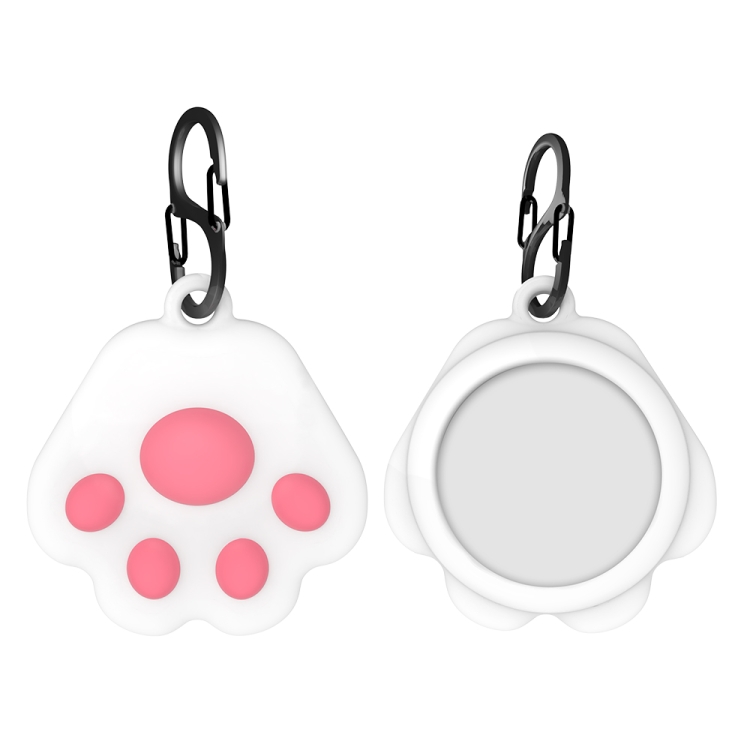

Q18 Cute Cat Paw Silicone Shockproof Protective Cover Soft Case with Carabiner For AirTag(Pink)