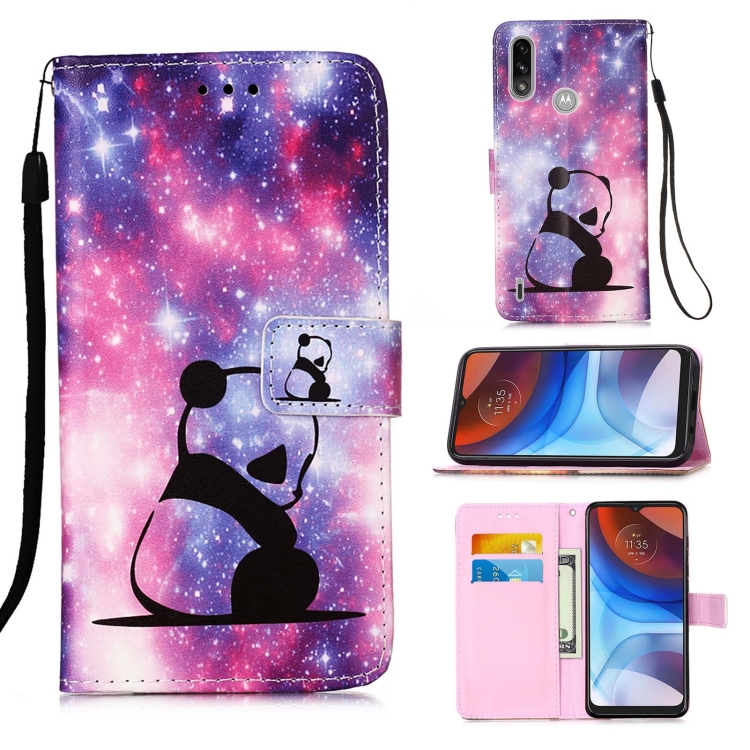 

For Motorola Moto E7 Power Colored Drawing Pattern Plain Weave Horizontal Flip Leather Case with Holder & Card Slot & Wallet & Lanyard(Baby Panda)