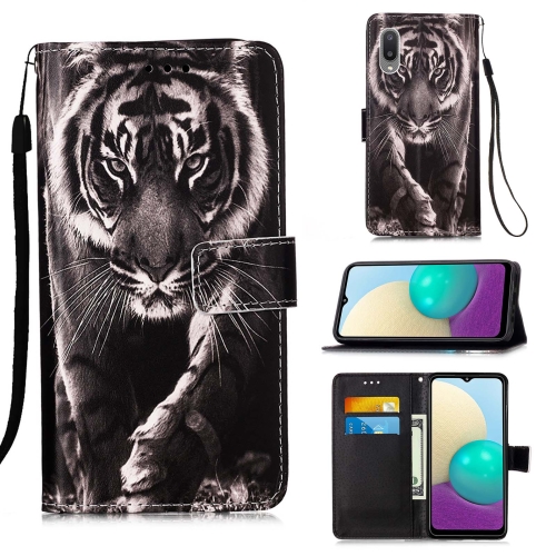 

For Samsung Galaxy A02 / M02 (Global) Colored Drawing Pattern Plain Weave Horizontal Flip Leather Case with Holder & Card Slot & Wallet & Lanyard(Black And White Tiger)