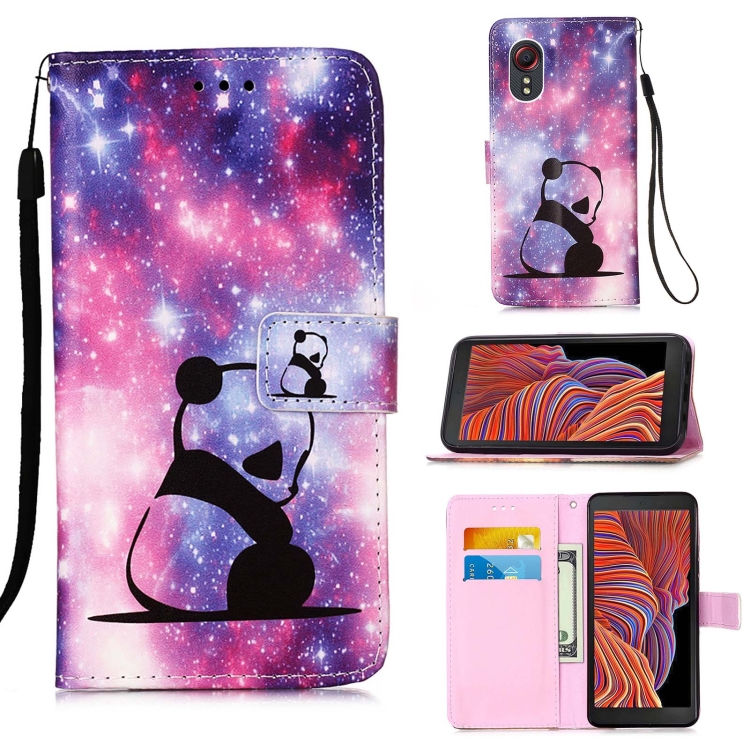 

For Samsung Galaxy Xcover 5 Colored Drawing Pattern Plain Weave Horizontal Flip Leather Case with Holder & Card Slot & Wallet & Lanyard(Baby Panda)