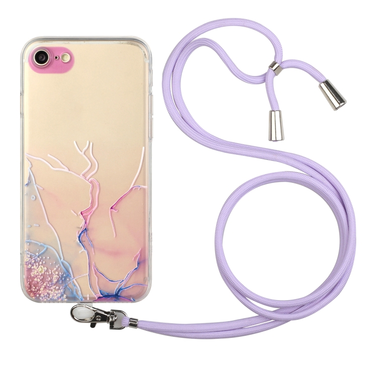 

Hollow Marble Pattern TPU Shockproof Protective Case with Neck Strap Rope For iPhone SE 2020 / 8 / 7(Pink)