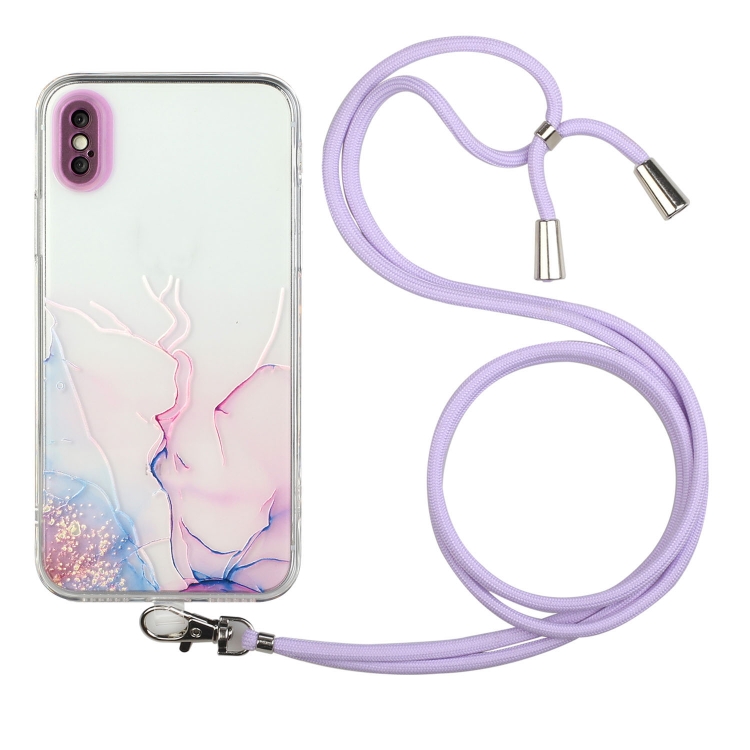 

Hollow Marble Pattern TPU Shockproof Protective Case with Neck Strap Rope For iPhone XS / X(Pink)