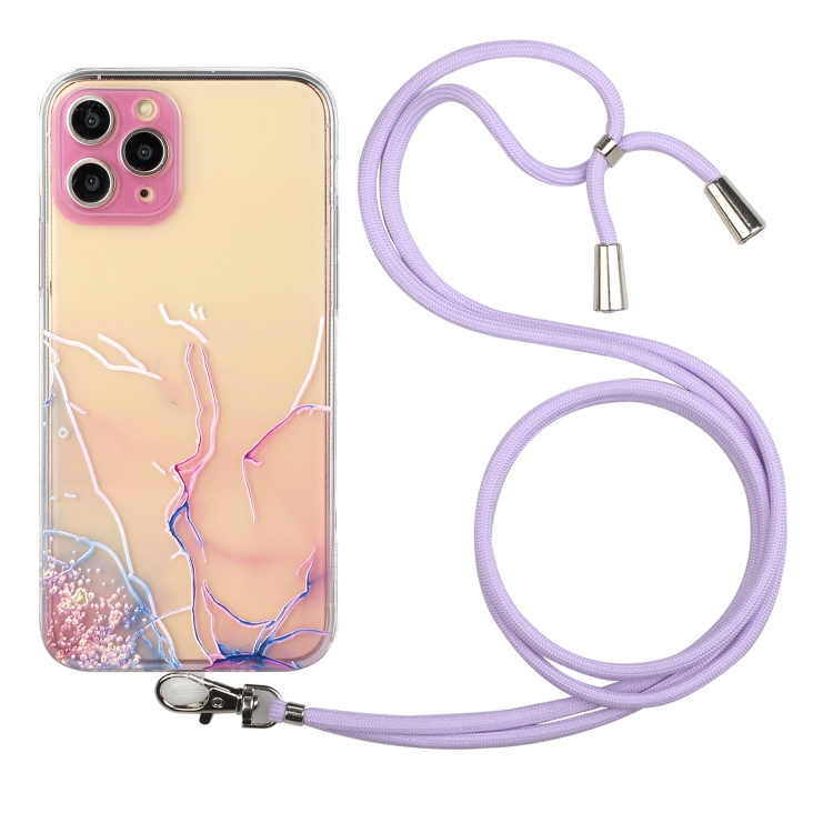 

Hollow Marble Pattern TPU Shockproof Protective Case with Neck Strap Rope For iPhone 11 Pro(Pink)