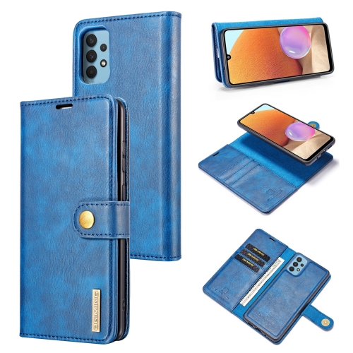 

For Samsung Galaxy A32 4G DG.MING Crazy Horse Texture Flip Detachable Magnetic Leather Case with Holder & Card Slots & Wallet(Blue)