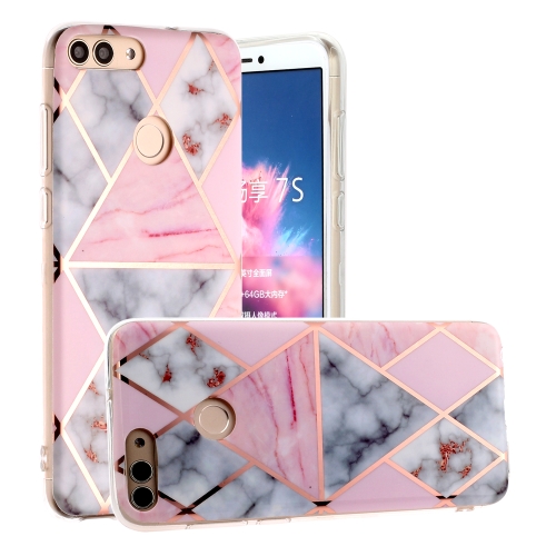 

For Huawei P Smart (Enjoy 7S) Hot Stamping Geometric Marble IMD Craft TPU Protective Case(Rhombus)