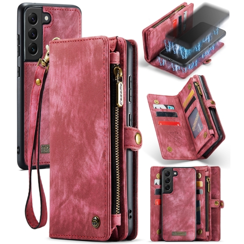 

For Samsung Galaxy S21 FE CaseMe 008 Detachable Multifunctional Horizontal Flip Leather Case, with Card Slot & Holder & Zipper Wallet & Photo Frame(Red)
