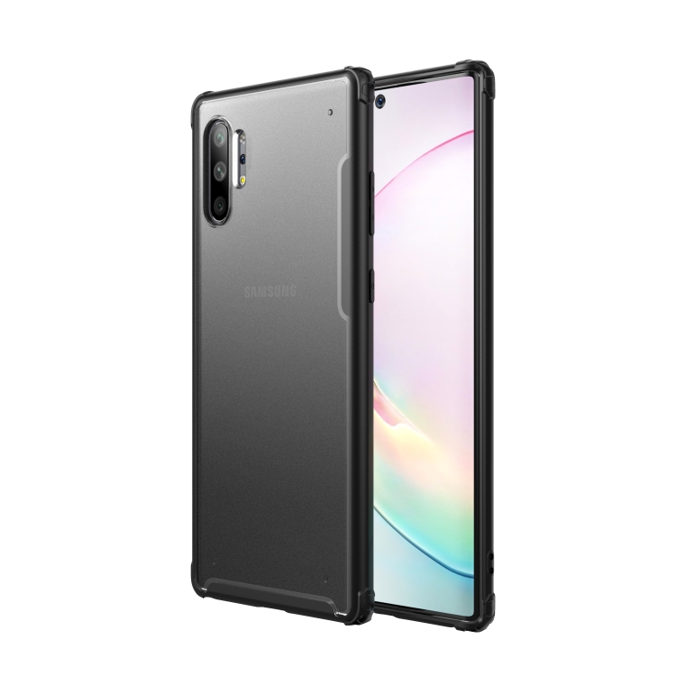 

For Galaxy Note 10+ Four Corners Anti-Fall Acrylic +TPU Transparent Frosted Armor Protective Case(Black)