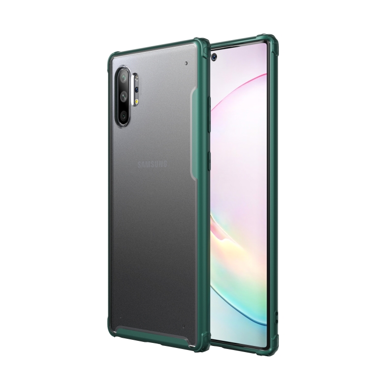 

For Galaxy Note 10+ Four Corners Anti-Fall Acrylic +TPU Transparent Frosted Armor Protective Case(Green)