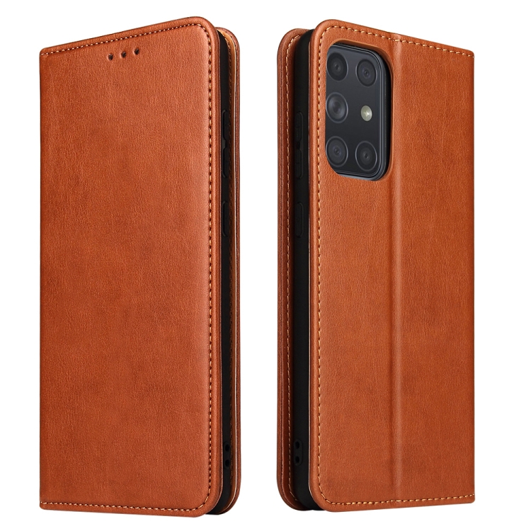 

For Samsung Galaxy A72 5G Fierre Shann PU Genuine Leather Texture Horizontal Flip Leather Case with Holder & Card Slots & Wallet(Brown)