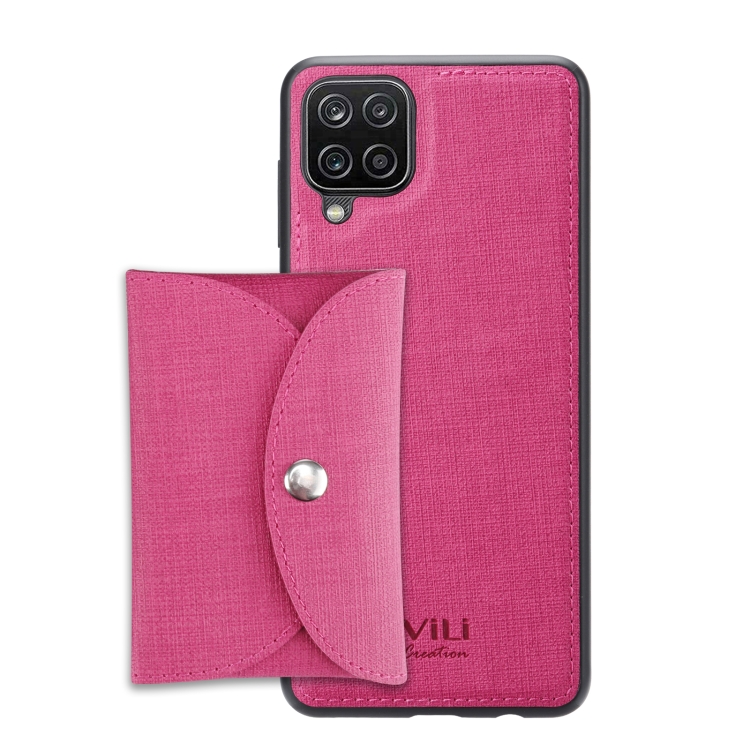 

For Samsung Galaxy A12 ViLi T Series TPU + PU Woven Fabric Magnetic Protective Case with Wallet(Rose Red)