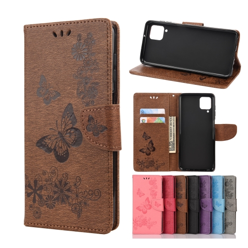 

For Samsung Galaxy A12 5G Butterflies Embossing Horizontal Flip Leather Case with Holder & Card Slots & Wallet(Brown)