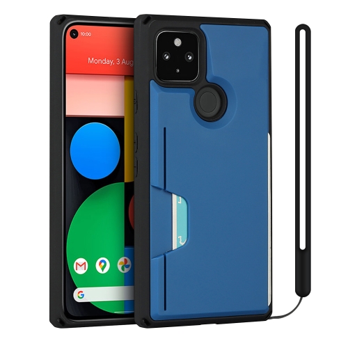 

For Google Pixel 5 Armor Shockproof TPU + PC Hard Case with Card Slot Holder Funtion(Black Blue)