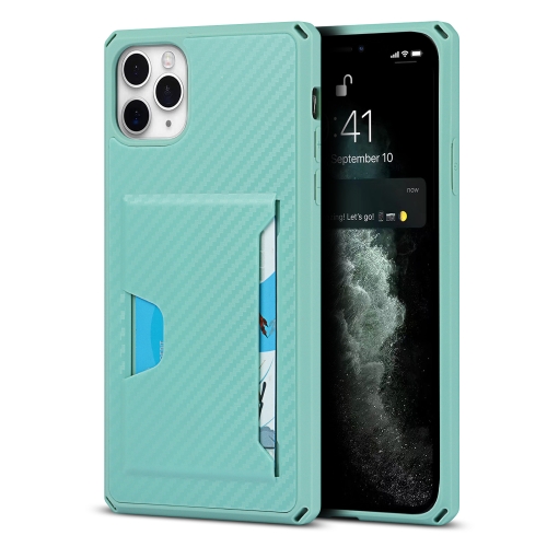 

Carbon Fiber Armor Shockproof TPU + PC Hard Case with Card Slot Holder Funtion For iPhone 11 Pro Max(Lake Green)