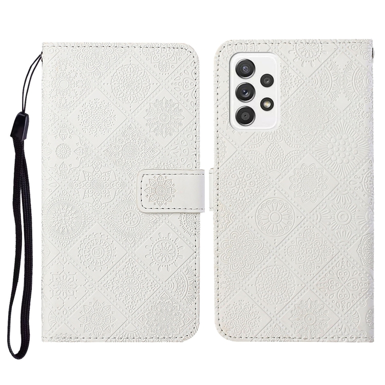 

For Samsung Galaxy A52 5G / 4G Ethnic Style Embossed Pattern Horizontal Flip Leather Case with Holder & Card Slots & Wallet & Lanyard(White)