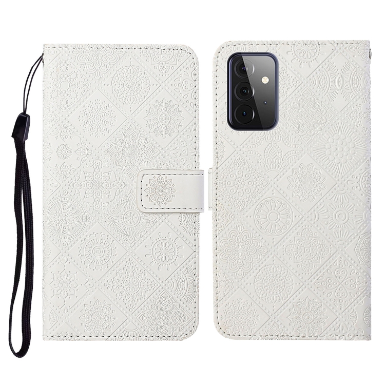 

For Samsung Galaxy A72 5G / 4G Ethnic Style Embossed Pattern Horizontal Flip Leather Case with Holder & Card Slots & Wallet & Lanyard(White)