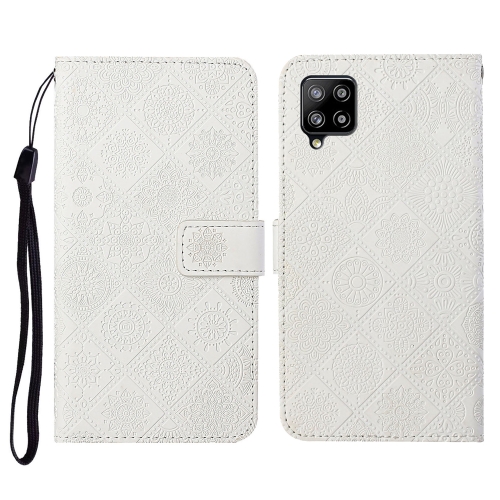 

For Samsung Galaxy A22 4G Ethnic Style Embossed Pattern Horizontal Flip Leather Case with Holder & Card Slots & Wallet & Lanyard(White)