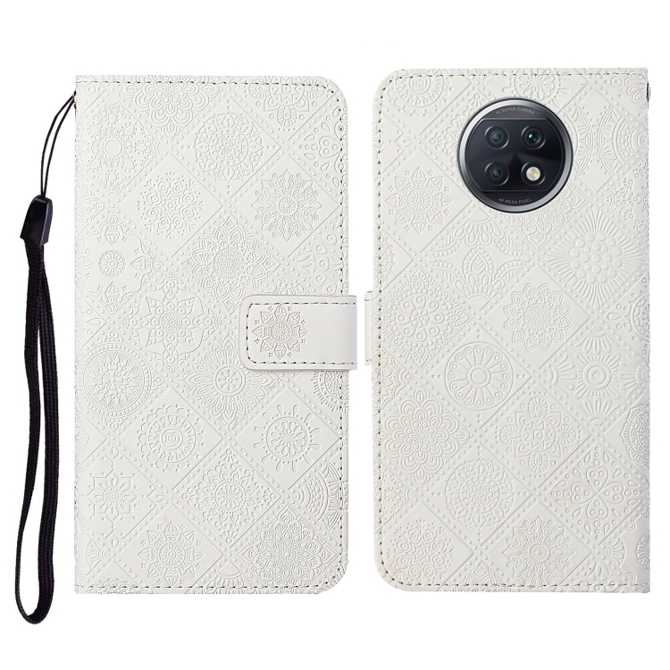 

For Xiaomi Redmi Note 9T Ethnic Style Embossed Pattern Horizontal Flip Leather Case with Holder & Card Slots & Wallet & Lanyard(White)