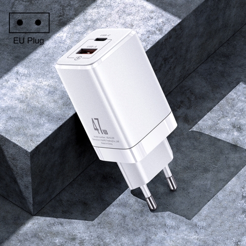 

USAMS US-CC137 T41 47W USB-A+USB-C Dual Port GaN Fast Charger, Specification:EU Plug(White)