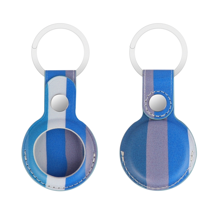 

Rainbow Anti-scratch PU Shockproof Protective Cover Case with Keychain Ring Loop For AirTag(Blue White Grey)