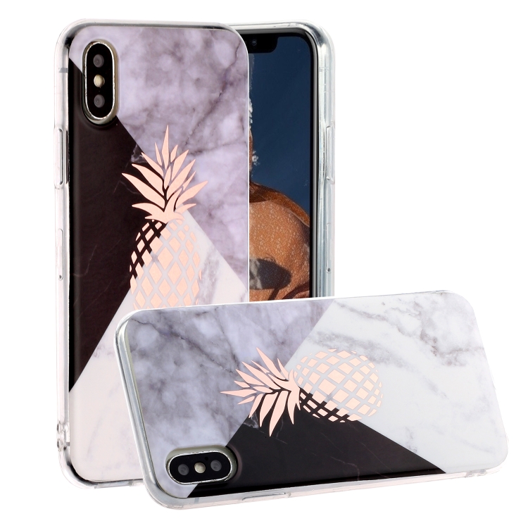 

For iPhone XS / X Hot Stamping Geometric Marble IMD Craft TPU Protective Case(Pineapple)