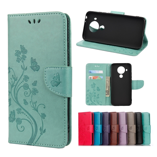 

For Nokia 5.4 Butterfly Flower Pattern Horizontal Flip Leather Case with Holder & Card Slots & Wallet(Green)