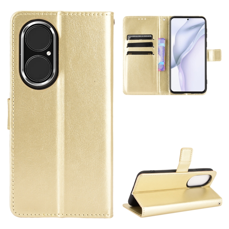 

For Huawei P50 Crazy Horse Texture Horizontal Flip Leather Case with Holder & Card Slots & Lanyard(Gold)