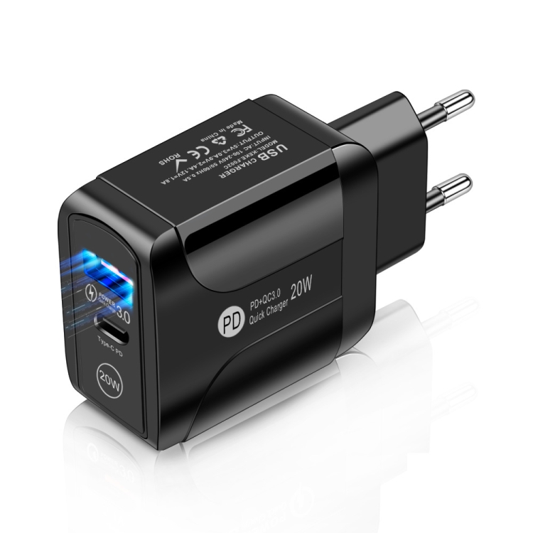 

FLOVEME 210BL2007 PD 20W QC3.0 Phone Fast Charger Power Adapter, Plug Type:EU Plug(Black)