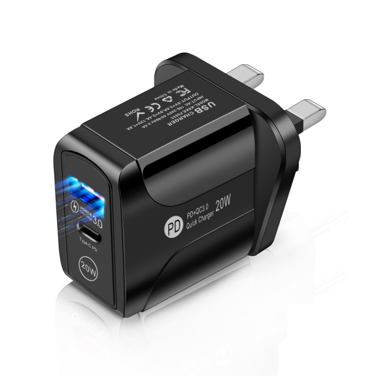 

FLOVEME 210BL2007 PD 20W QC3.0 Phone Fast Charger Power Adapter, Plug Type:UK Plug(Black)