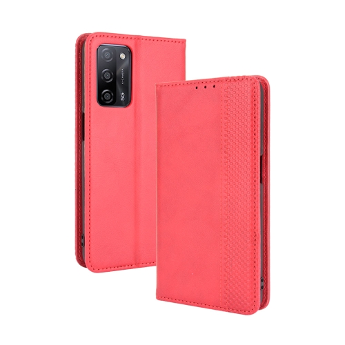 

For OPPO A55 5G / A53s 5G Magnetic Buckle Retro Crazy Horse Texture Horizontal Flip Leather Case with Holder & Card Slots & Photo Frame(Red)