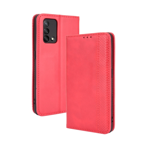 

For OPPO A74 4G / F19 4G Magnetic Buckle Retro Crazy Horse Texture Horizontal Flip Leather Case with Holder & Card Slots & Photo Frame(Red)