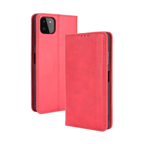 

For Samsung Galaxy A22 5G Magnetic Buckle Retro Crazy Horse Texture Horizontal Flip Leather Case with Holder & Card Slots & Photo Frame(Red)