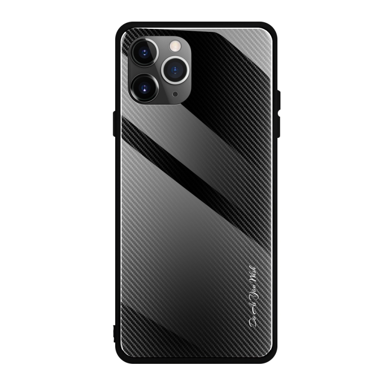

For iPhone 11 Pro Carbon Fiber Texture Gradient Color Glass Case(Black)