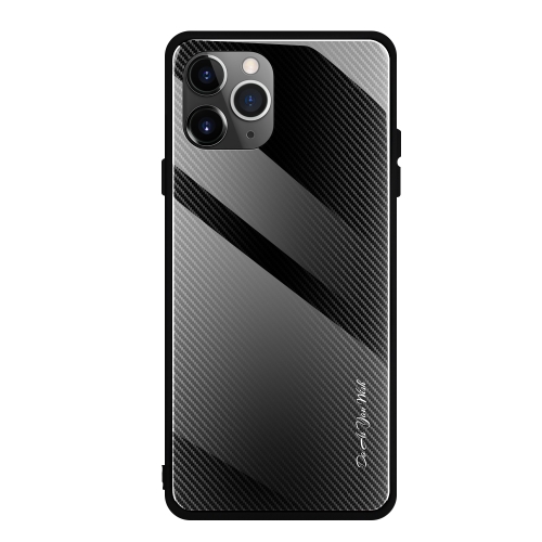 

For iPhone 11 Pro Max Carbon Fiber Texture Gradient Color Glass Case(Black)