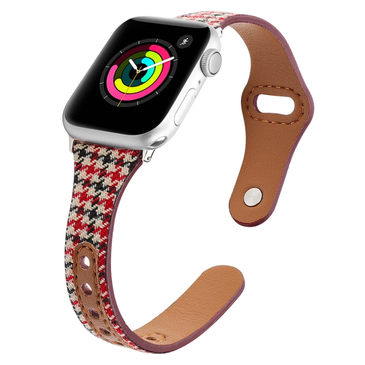 

Plaid Leather Replacement Strap Watchband For Apple Watch Series 6 & SE & 5 & 4 40mm / 3 & 2 & 1 38mm(Red Houndstooth)