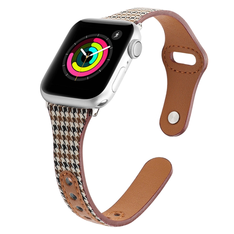 

Plaid Leather Replacement Strap Watchband For Apple Watch Series 7 45mm / 6 & SE & 5 & 4 44mm / 3 & 2 & 1 42mm(Yellow Houndstooth)