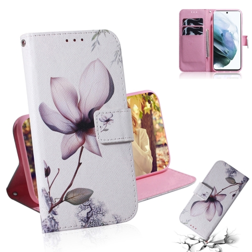 

For Samsung Galaxy S21 FE Coloured Drawing Horizontal Flip Leather Case, with Holder & Card Slots & Wallet(Magnolia Flower)